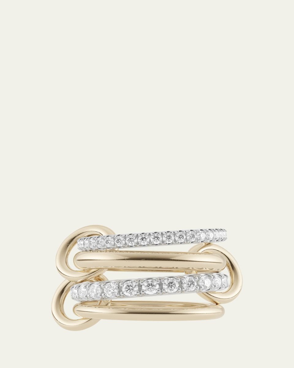 18K Mixed-Gold Halley 4-Link Ring with Pave Diamonds